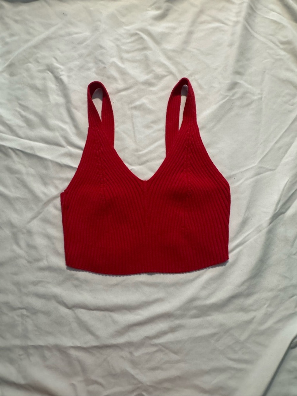 SHEIN Red Ribbed V-Neck Crop Tank